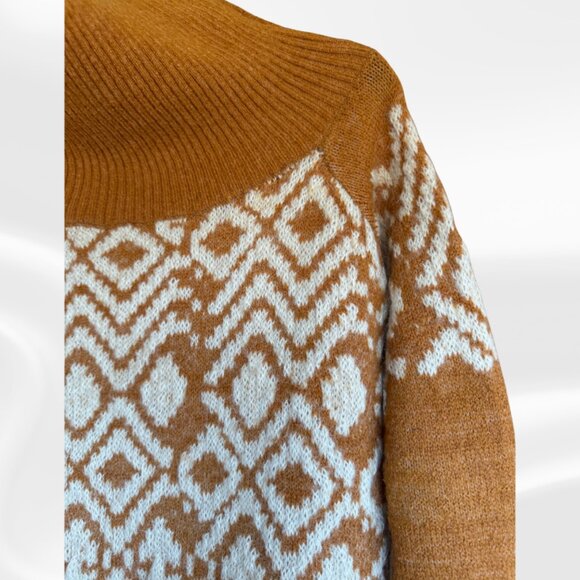 Free People Small Turtleneck Sweater Brown Cream Fair Isle Alpaca Mohair NWOT - Picture 4 of 13